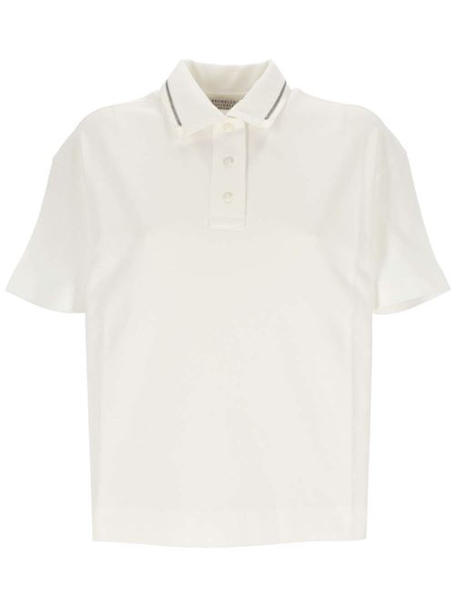 White cotton/silk piqué polo Brunello Cucinelli | M0T63EM415C7220